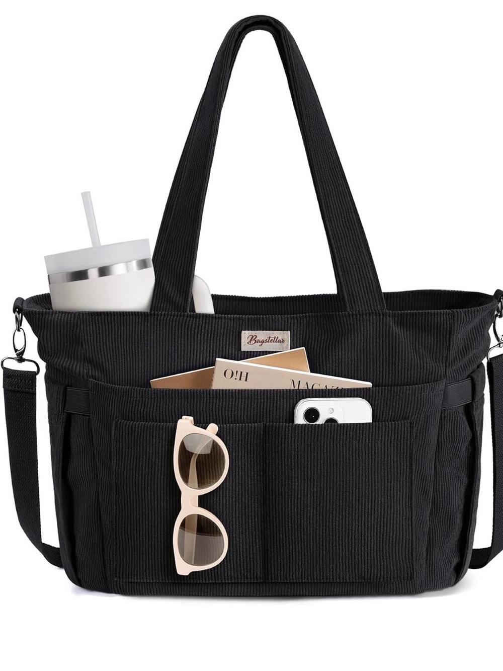 Bagstellar corduroy tote bag purse for work or travel fits laptop 17 pockets